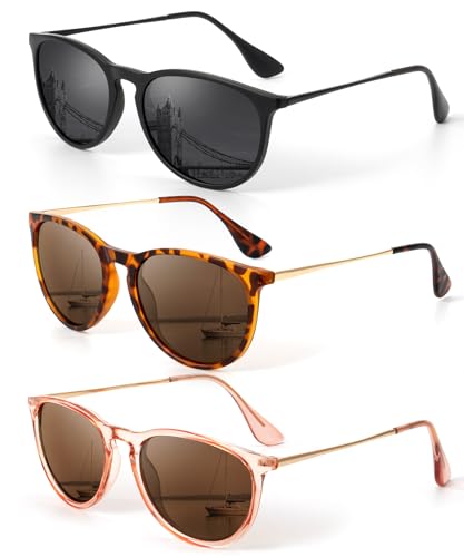 KALIYADI Sunglasses Womens Polarized Womens-Sunglasses: Trendy Sun Glasses with UV400 Retro Style for Party Beach Shopping - color: C2 Black/Grey + Leopard/Brown + Crystal Pink/Brown