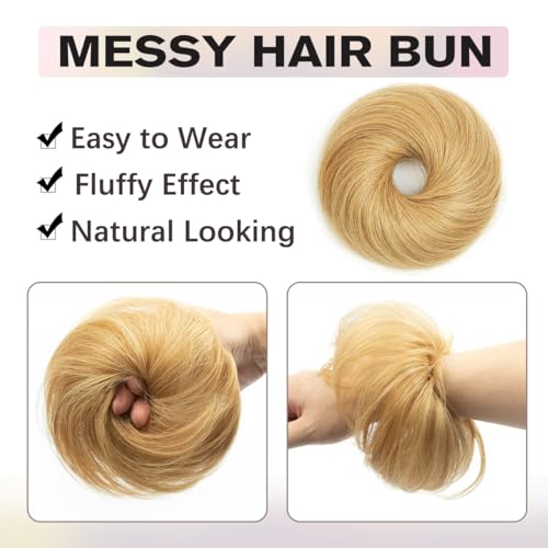 Honey Blond Hair Bun, Messy Bun Hair Piece, Soft Fluffy Elastic Scrunchie, 30s Easy Updo for Women & Kids, Ideal for Daily Wear, Ballet, Dance & Office Use - color: Honey Blond, size: 4 Inch