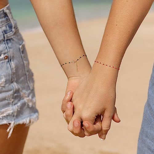 Dremmy Studios Gold Bracelet for Women 18K Gold Plated Dainty Paperclip Cubic Zirconia Disc Coin Star Cable Satellite Bead Pearl Simple Boho Minimalist Stacking Layered Link Jewelry Gift - color: CZ Rose