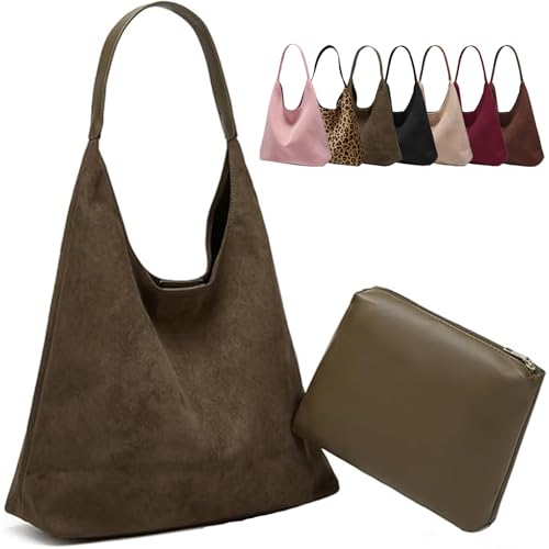 Large Work Tote Bags for Women, Boho Slouchy Suede Purses Handbags - color: Green