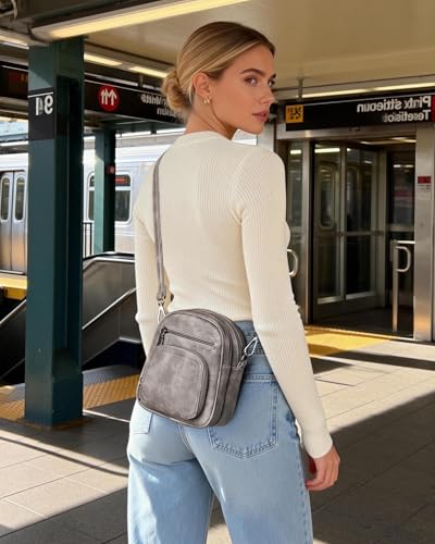 FADEON Small Purses for Women Crossbody Bags, Designer PU Leather Mini Cross Body Purse Travel Shoulder Bag Card Slots - color: Charcoal Grey Retro Style