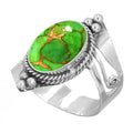 Handmade 925 Sterling Silver Plated Ring Natural Gemstone Carnelian, Rose Quartz, Tiger Eye, Crystal Oval Boho Jewelry For Women - color: Copper Green Turquoise