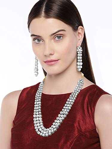 Aheli Indian Bollywood Style Wedding Faux Kundan Necklace with Earrings Set Ethnic Bharatanatyam jewellery set Gift for Women - color: White 1