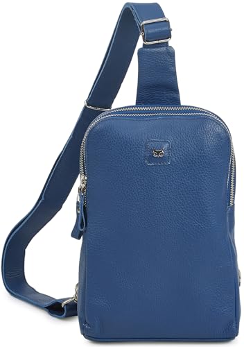 Leather Sling Bag for Women Genuine Crossbody Purse Small Trendy Cross Over Chest with Phone and Credit Card Slots (Sapphire Blue Nappa) - color: Sapphire Blue Nappa