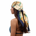 RIIQIICHY Head Scarf for Women Like Silk Scarf Hair Scarf Printed Square Scarf Bandanas for Women 35 Inches - color: Navy/Yellow/Gold/Green/Blue