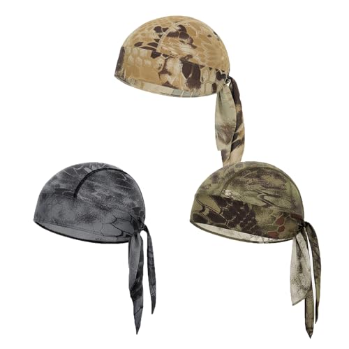 PURFUN Men Women Breathable Cycling Bandana Headscarf Adjustable Sweat Wicking Quick Dry Mesh Head Scarf Wrap Liner Skull Cap - color: 3pcs/Camo