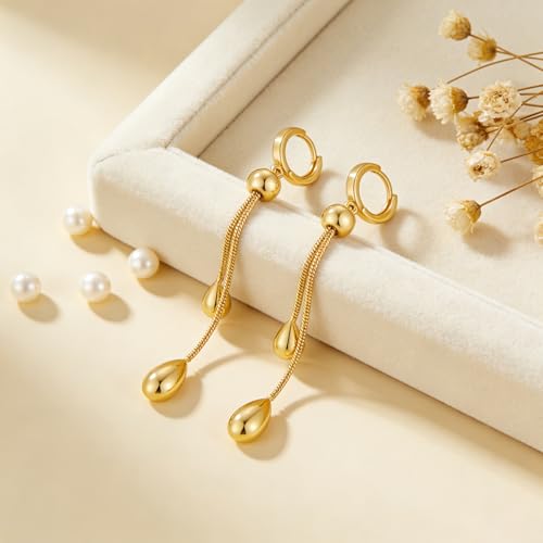 YUJIE Gold Drop Earrings for Women Long Teardrop Dangle Earrings 14K Gold Plated Minimalist Statement Chain Earring Trendy Jewelry - color: gold 134A