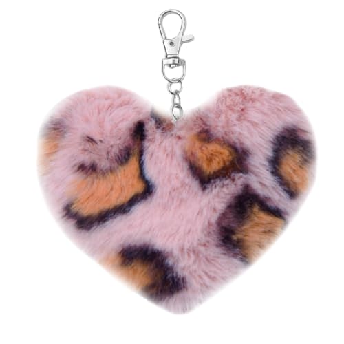 Leopard Faux Fur Keychain for Purse Charms for Handbags Leopard Plush Key Chain for Car Keys - color: Color 8