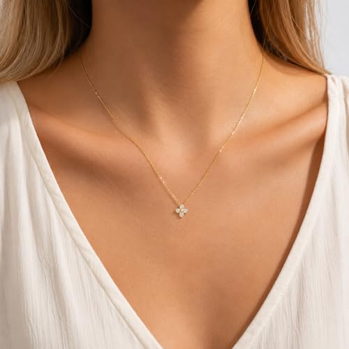 Dainty Gold Necklaces for Women Trendy Non Tarnish 14K Gold Plated Cubic Zirconia Necklace Layered Simple Cute Four Leaf Clover Choker Jewelry Birthday Gifts - color: Gold, style: Cable CZ-2