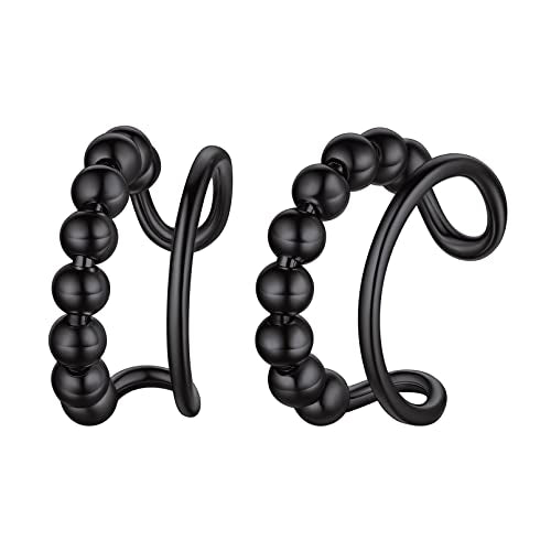 ChicSilver 925 Sterling Silver Ear Cuff Earrings Non Piercing Clip on Cartilage Cuff Earrings for Women - style: H: Beaded Ear Cuff - Black