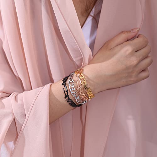 Qitian Islamic Jewelry Gifts for Women Allah Gold Bangles Bracelets Ayatul Kursi Arabic Cuff Bracelet for Women Men Islam Eid Ramadan New Year Gifts - color: Q-Rose Gold-Oriental