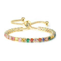 CiNily Adjustable Tennis Bracelets for Women Teen Girls Rainbow Cubic Zirconia Bracelet 14K White Gold Plated Hypoallergenic Slider Bracelet Jewelry Gift - color: Adjustable-Round Yellow Gold