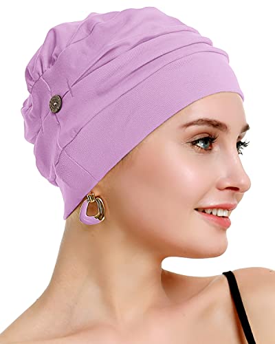 osvyo Cotton Chemo Turbans for Women Cancer Hairloss hat - Cotton Lightweight Headwear Sealed Packaging - color: Cotton Light Purple