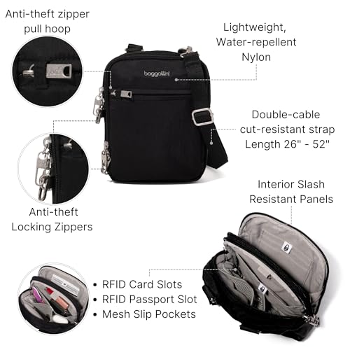 Baggallini Securtex® Anti-theft Mini Everything Crossbody Bag, 6.3"x8.25" Rfid, Locking Zippers & Cut-resistant Strap - color: Black