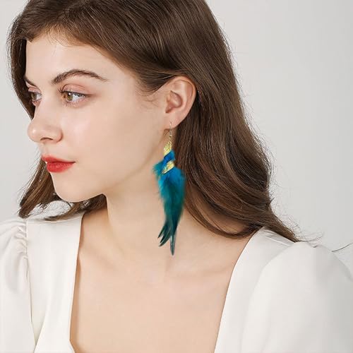 Feather Earrings for Women Bohemian Fringe Tassel Long Drop Dangle Earrings Lightweight Boho Statement earrings - color: blue