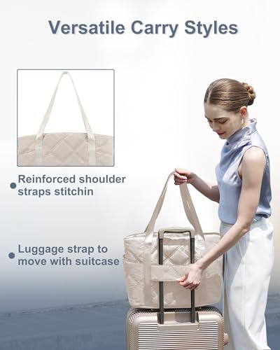 SUPACOOL Tote HandBag for Women, Womens Crossbody Purse Bags, Lightweight Womens Tote Handbags, Quilted Puffy Totebag - color: Beige, size: Large