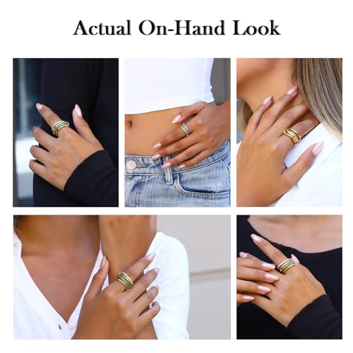 Gold Stackable Rings for Women,18K Gold Plated with Green Cubic Zirconia,Vintage Gold Stacked Multi Ring Interlocking Mixed Stacked Rings for Women Non Tarnish - color: Gold Green 3 Set