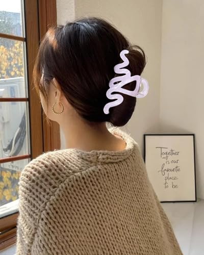 4Pcs Large Hair Claw Clips, Nonslip Cute Jelly Hair Clips for Thick Hair and Long Hair - color: Wave-White + Purple + Pink + Blue