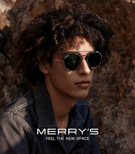 MERRY'S Retro Round Polarized Sunglasses - Unisex Double Bridge Sun Glasses - color: Tra Gray Frame/Black Bridge/G15 Lens