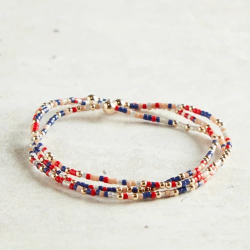 Colorful Beaded Bracelet Stack for Women,3PCS Handmade Bohemian Gold Plated Ball Stretch Stackable Bracelets Set Fashion Jewelry Gift Friendship - color: Red