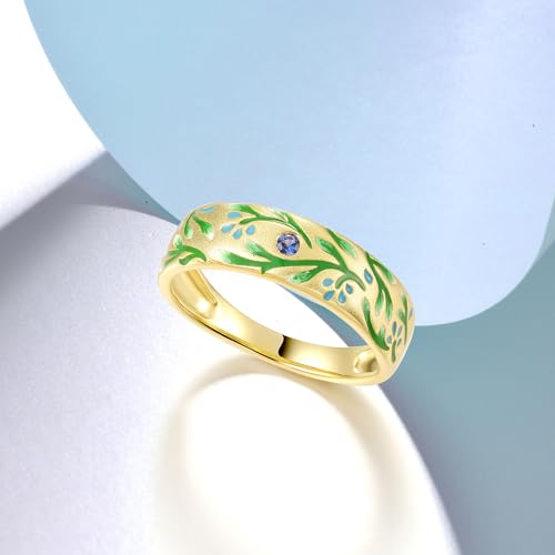 Santuzza 925 Sterling Silver Enamel Flower Pattern Ring for Women - color: Flower Bud Branches