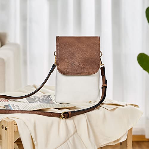 BOSTANTEN Vegan Leather Crossbody Bags for Women Designer Cell Phone Bag Wallet Purses Adjustable Strap - color: C-01-white With Brown