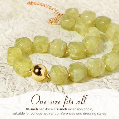Summer Jewelry Square Chunky Beaded Necklace for Women Trendy Statement Colorful Beach Acrylic Resin Bead Punk Y2k Choker Necklaces Boho Charm Fashion Accessory Jewelry - color: Olive Green1