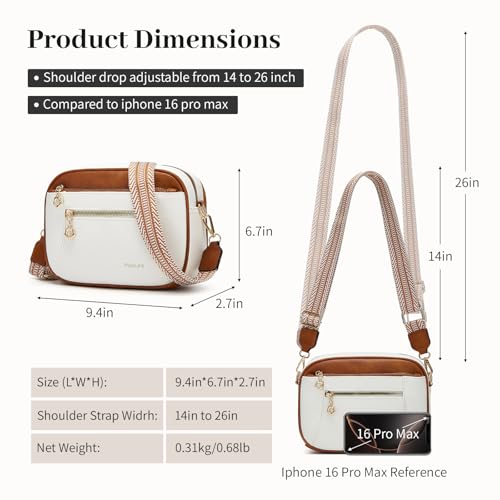 Crossbody Purse for Women Small Crossbody Bags Trendy Vegan Leather with Adjustable Shoulder Straps Gift for Mother Wife Mom - color: Beige With Brown Minimalism Upgrade