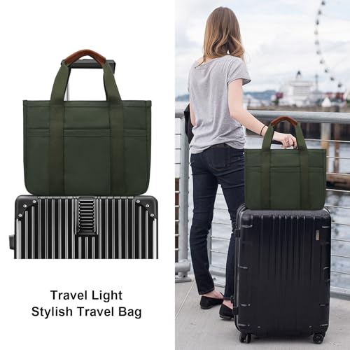 KKXIU Canvas Tote Bag for Women with Zipper and Compartments Crossbody Large Bible Messenger Purse Bag With Pockets | Canvas - color: Army Green, size: X-Large