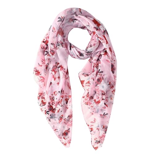 MELIFLUOS DESIGNED IN SPAIN Scarf for Women Lightweight Floral Flower Scarves for Summer Fall Shawl Wrap - color: Barcelona Collections 46 - Pink Floral Design