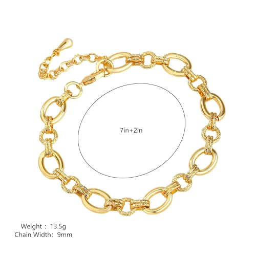 Fashion 18K Gold-Plated Wide Women's Chain Bracelet with Large and Small O-Shaped Links | Exquisite Layered Women's Gold Chain Bracelet