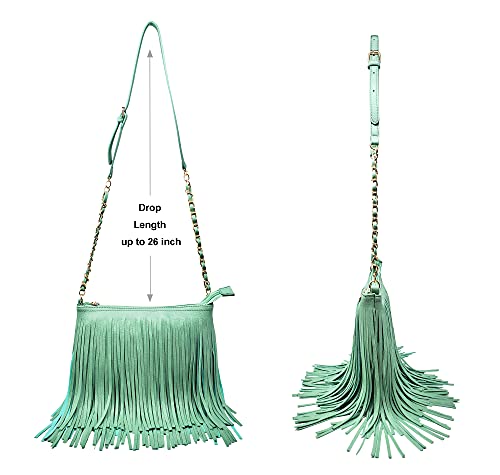 Solene Fringe Crossbody Shoulder Bag with Strap, Tassel Messenger bag, Country Style Western Fringe Purse for Women - color: Turquoise