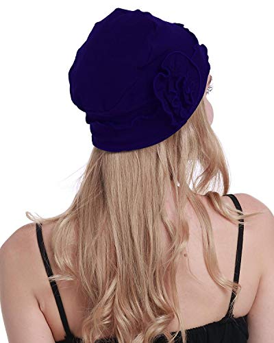 osvyo Chemo Headwear Turban Cap for Women - Cancer Beanie Hair Loss Sealed Packaging - color: Cotton Navy Blue