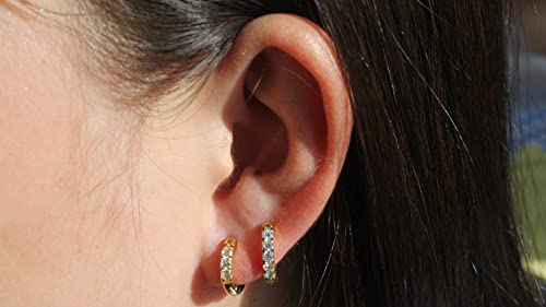 316L Surgical Stainless Steel Huggie Hoop Earrings with Cubic Zirconia, 10G 12G 14G 8-20mm Cartilage Lobe Earrings, 14G Piercing Jewelry - style: 10G 8mm Gold Clear CZ