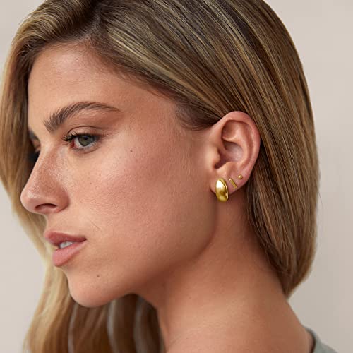 PAVOI 14K Gold Plated 925 Sterling Silver Post Huggie Earrings | Gold Dome Huggie Hoop Earrings for Women - style: Rose Gold