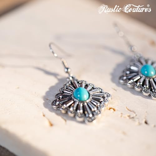 Rustic Couture's Western Earrings for Women Cowgirl Country Concho Dangling Western Statement Jewelry - color: G-Turquoise