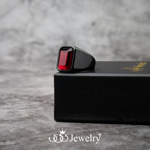 555Jewelry Stainless Steel High Polish Plain Oval Black Onyx Signet Ring for Men - color: Black - Red CZ