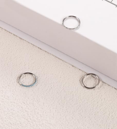 3pcs Nose Rings Hoops - 316L Surgical Steel Nose Hoops 16G/18G/20G CZ Opal Turquoise Clicker Septum Nose Ring Lip Helix Cartilage Hoop Earring Daith Rook Conch Body Piercing Jewelry for Women Men 6mm 8mm 10mm - color: Silver, size: 16 gauge(1.2mm)-10mm