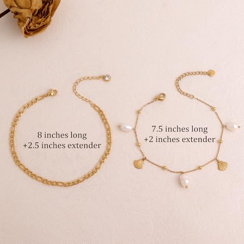 Boho Beads Beach Layered Anklet Set for Women, Handmade Gold Starfish Pearl Shell Anklets Summer Ocean Accessories Jewelry Gift - color: Figaro