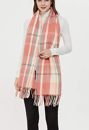 Wander Agio Women's Fashion Long Shawl Big Grid Winter Warm Lattice Large Scarf - color: Orange 2