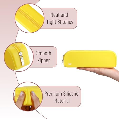 Mr. Pen- Silicone Pencil Case, Aesthetic Pencil Bag for Women, Makeup Pouch | Multifunctional Pouch for Stationery, Cosmetics and Electrical Goods Storage - color: Yellow