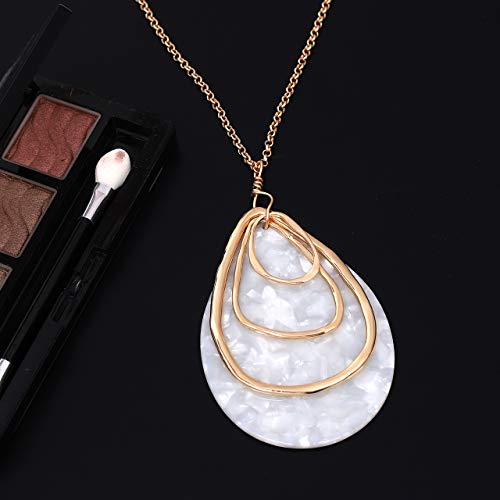 MOLOCH Long Necklace For Women Geometry Teardrop Acrylic Circle Pendant Necklace Statement Boho Acetate Resin Necklace Minimalist Gift - color: White