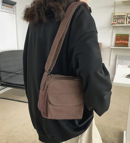 Small Crossbody Bag Cute Purse Mini Canvas Crossbody Purse Phone bag - color: Coffee