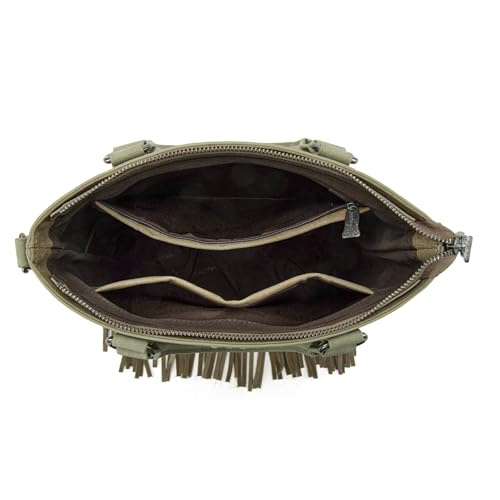 Trinity Ranch Crossbody Bags for Women Tooled Fringe Top Handle Handbags Vintage Western Purse - color: Green