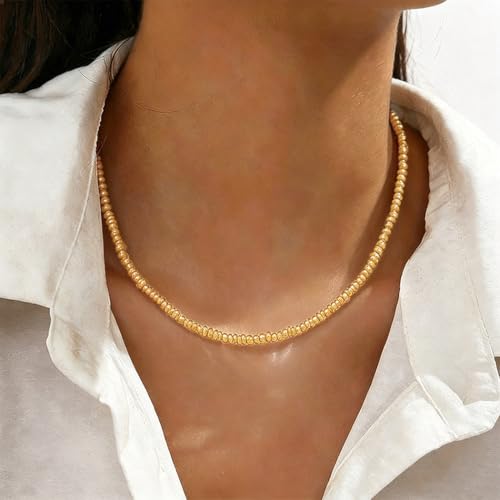 Tgirls Boho Choker Necklace Chain Rice Beaded Necklaces Seed Bead Necklace Accessory for Women - color: Champagne