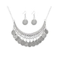 FUTIMELY Chunky Coin Necklace Earrings Set,Bohemia Plated Gold Coin Tassel Personalized Choker Earrings,Ethnic Gypsy Statement Jewelry Set for Women - color: Silver