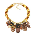 Chunky Statement Wood Pendant Necklace for Women Rope Braided Colorful Resin Stone Tribal Ethnic Bold Boho Fashion Jewelry - color: N1539-brown