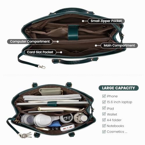 LOVEVOOK Laptop Bag for Women 15.6 Inch Tote Bags Waterproof Leather Briefcase Computer Women Business Office Work Bag,Green/White - color: Green/White 15.6 Inch, size: 15.6 inch