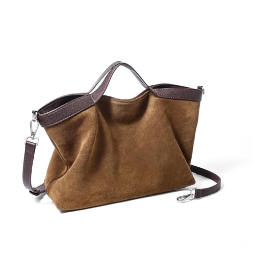 Dreubea Womens Suede Leather Shoulder Handbag Top-handle Crossbody Purse - color: Brown