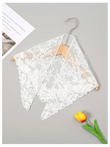 SweatyRocks Women's Floral Embroidery Lace Triangle Hair Scarf Headband Sheer Hair Bandana - color: White Embroidery, size: One Size